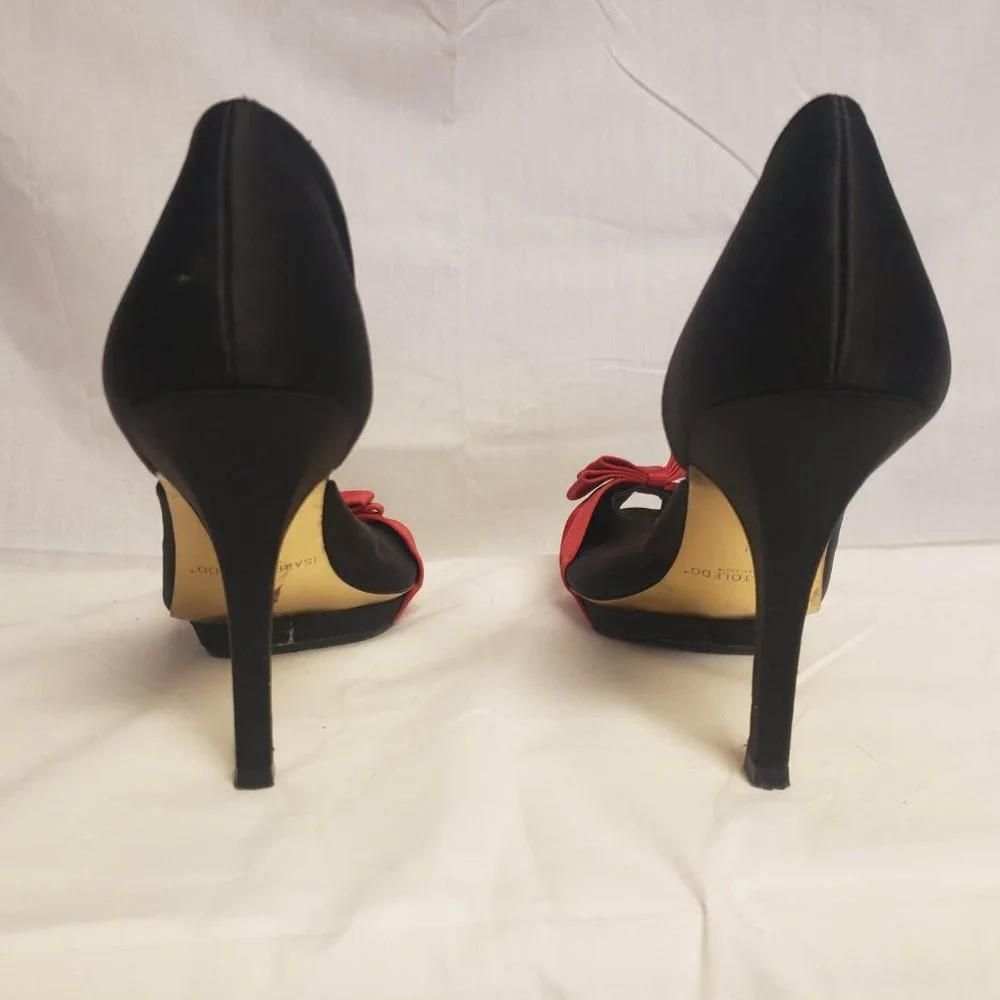 Black peep toe heel with red bow detail - Picture 6 of 6